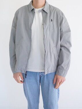 Polo Ralph Lauren Grey Pony Logo Cotton Full Zipper Collared Harrington Jacket L